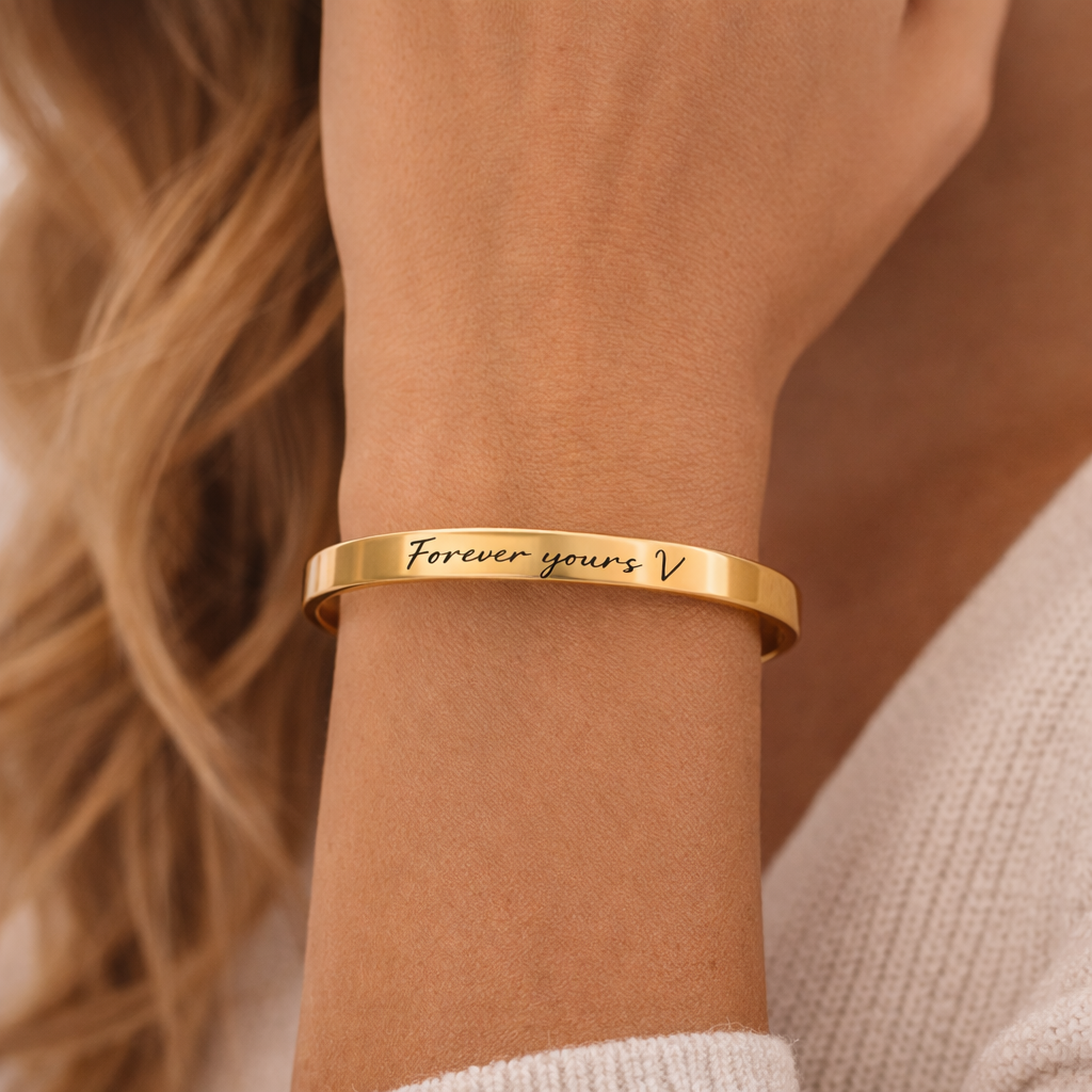 Engraved Cuff Bracelet – Personalized Love Message