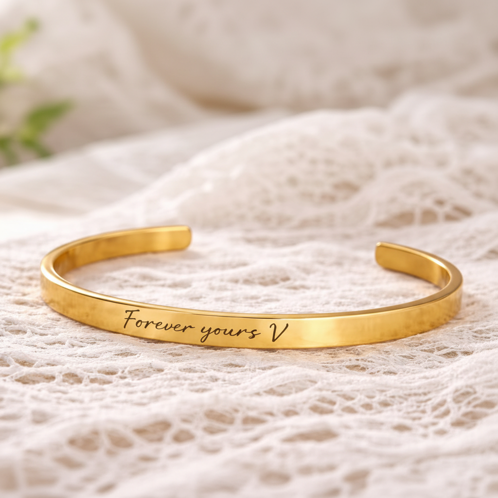Engraved Cuff Bracelet – Personalized Love Message